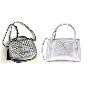 KARL LAGERFELD NOUVELLE SILVER TOTE OR QUILTED CROSSBODY BAG